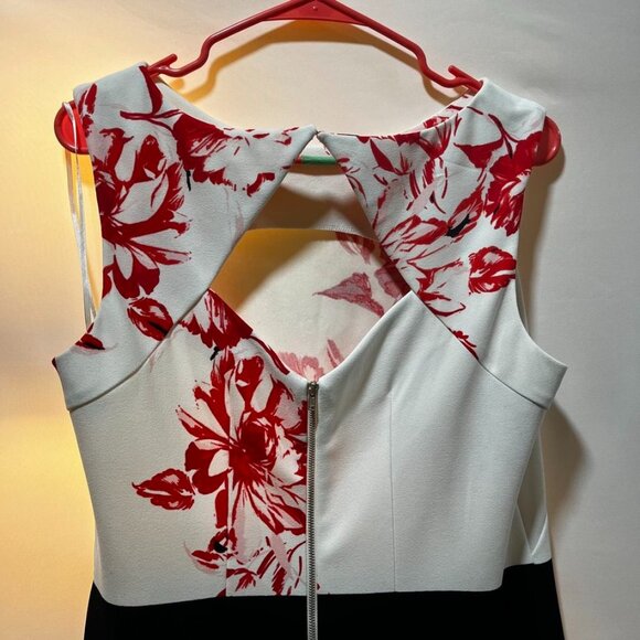 Danny & Nicole Red Floral Colorblock Sheath Dress Holiday Winter Midi Black 14 - Picture 2 of 10